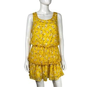 Forever 21 Yellow Floral Print Bubble Tiered Sleeveless Mini Dress